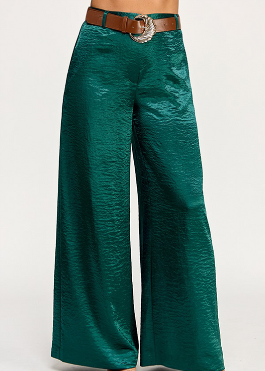 BELTED WIDE LEG PANTS | GREEN
