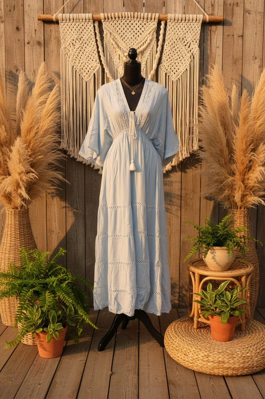 Traje bohemio largo azul manga larga