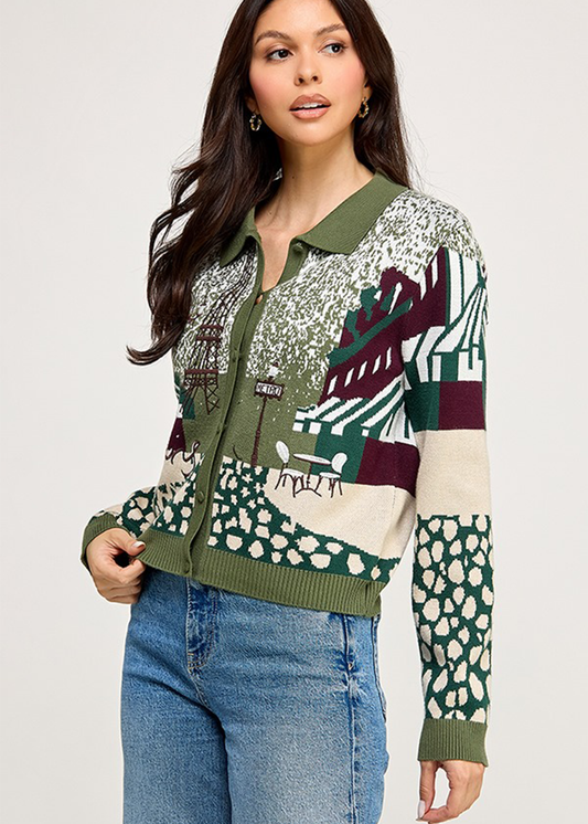 ACQUARD & EMBROIDERY LONG SLEEVE SWEATER CARDIGAN