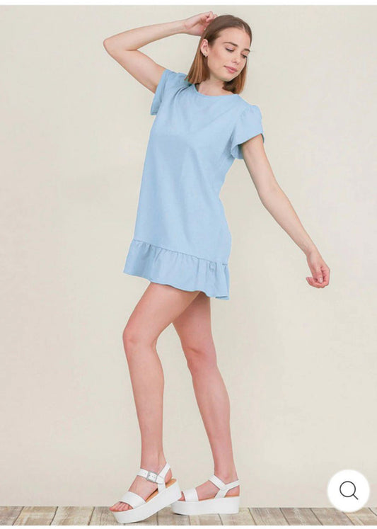 Women’s Short sleeve ruffle, bottom him tonic mini dress ￼