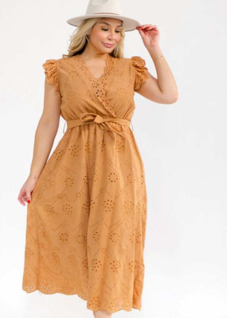 PLUS SIZE RUFFLE SLEEVE SURPLICE ELASTIC WAIST
EYELET MAXI DRESS