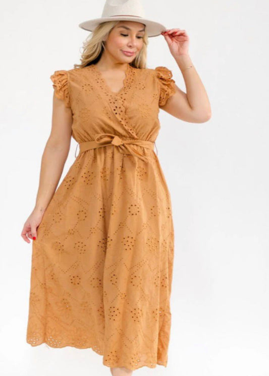 PLUS SIZE RUFFLE SLEEVE SURPLICE ELASTIC WAIST
EYELET MAXI DRESS