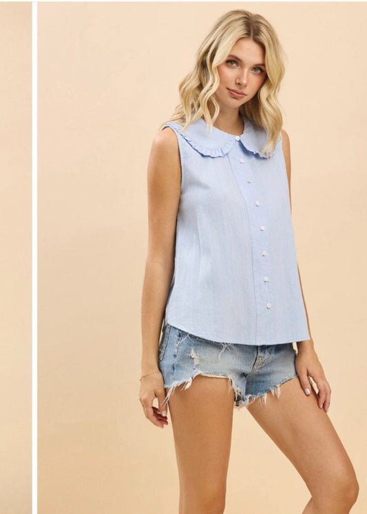 Women’s sleeveless button up embroidery detailed tank top