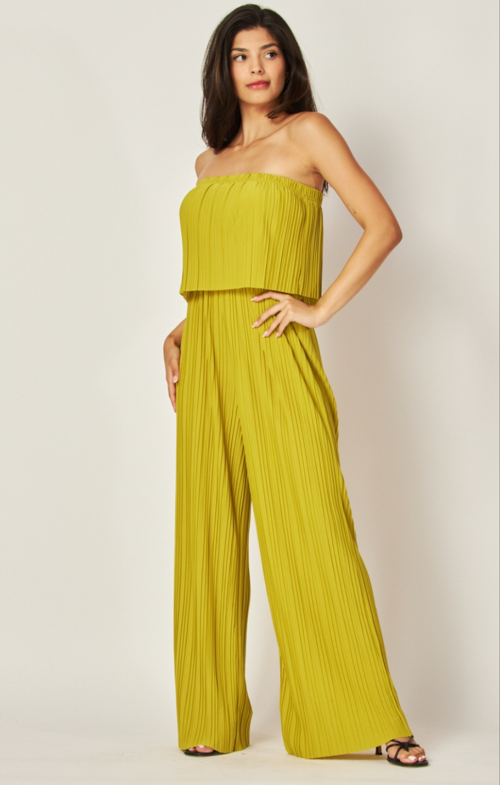 Venezia Pleated Strapless Jumpsuit | CYBER LIME