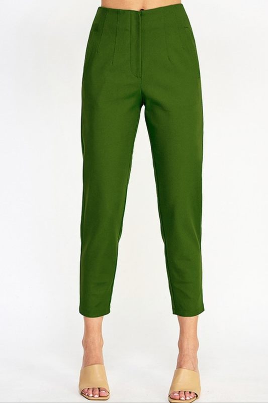 HIGH WAIST CIGARETTE PANTS W/ SEAM DETAIL| Color OLIVE