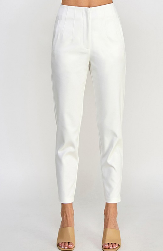 HIGH WAIST CIGARETTE PANTS W/ SEAM DETAIL| Color WHITE