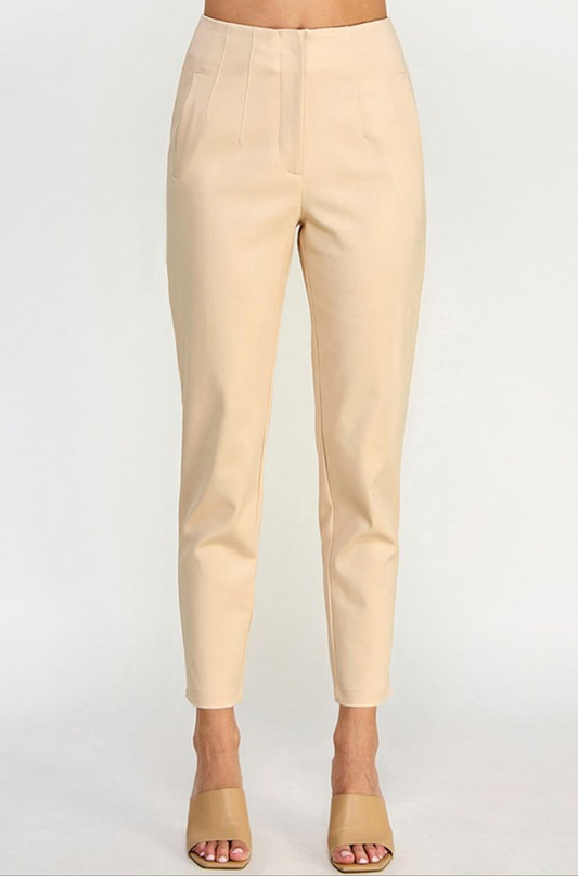 HIGH WAIST CIGARETTE PANTS W/ SEAM DETAIL| Color TAUPE