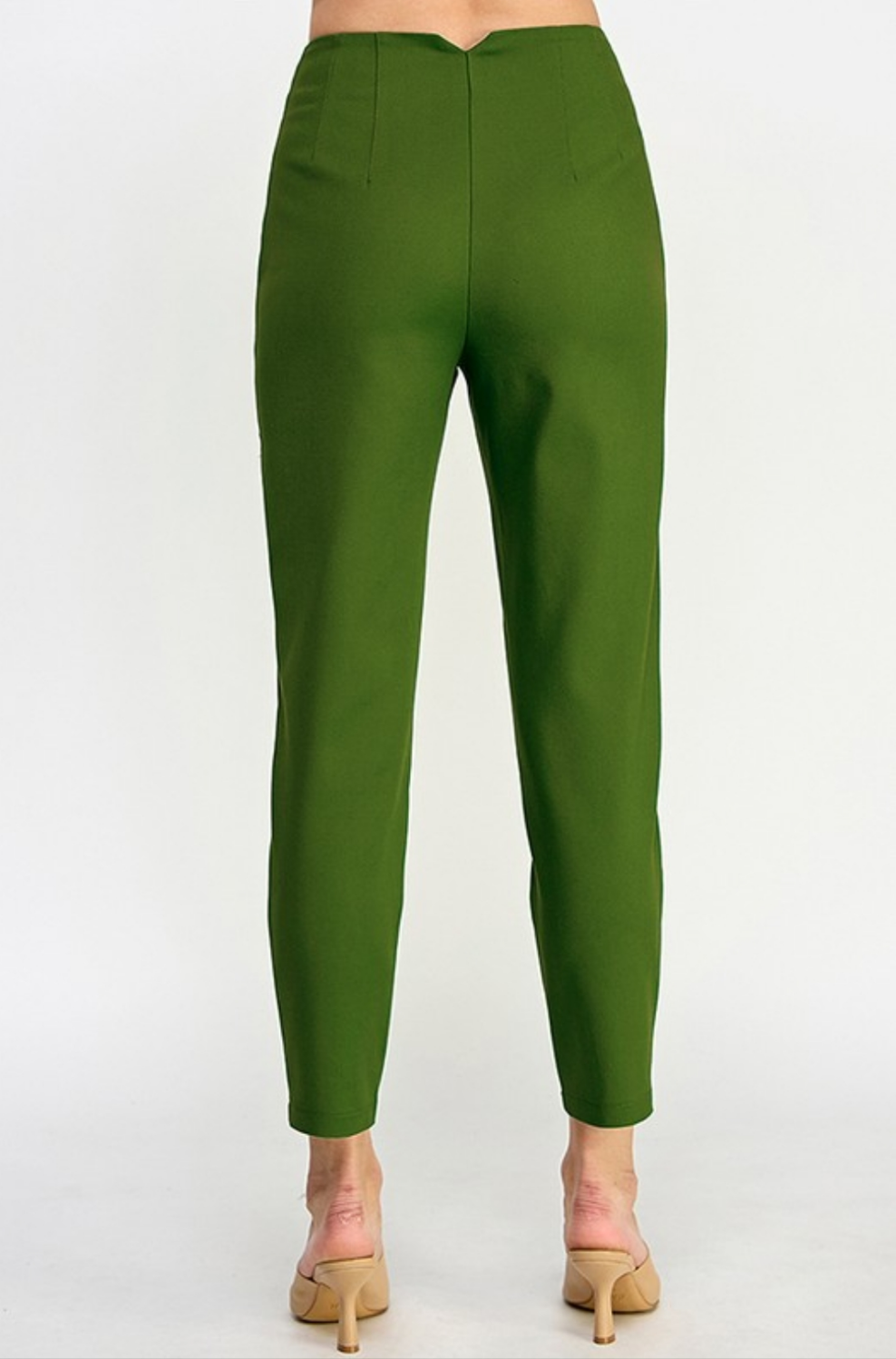 HIGH WAIST CIGARETTE PANTS W/ SEAM DETAIL| Color OLIVE