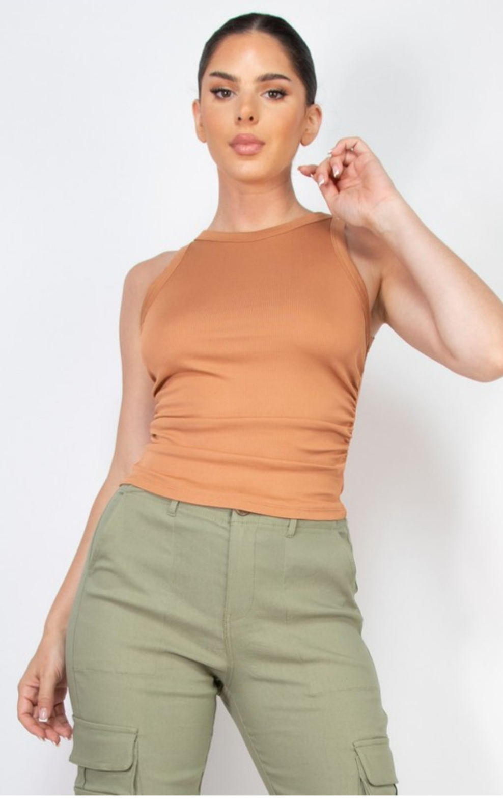 RIB TANK TOP (KNIT) TAN