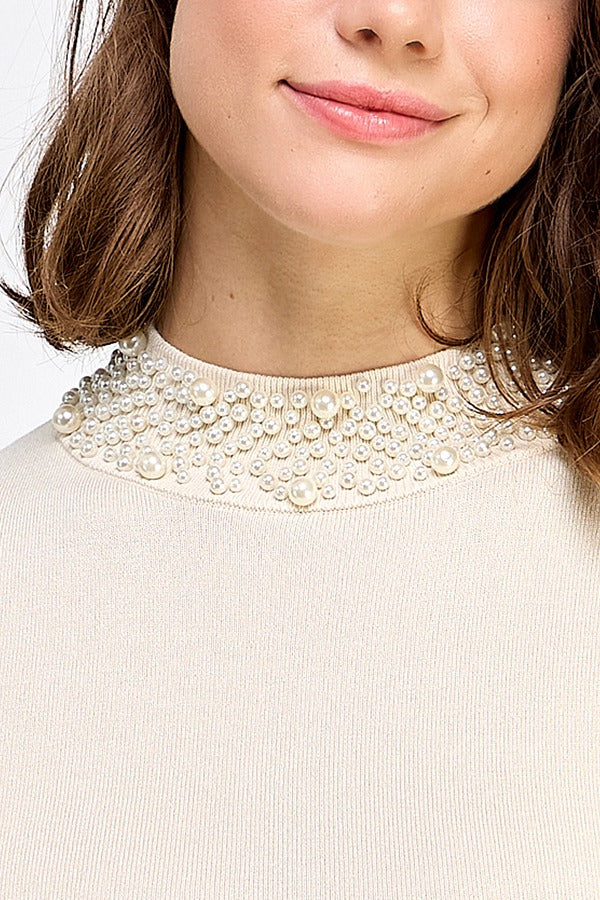 LSLV SWEATER TOP W/ PEARL DETAIL | Ivory