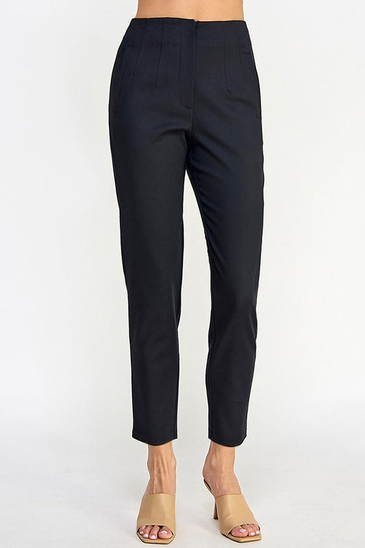 HIGH WAIST CIGARETTE PANTS W/ SEAM DETAIL| Color Negro