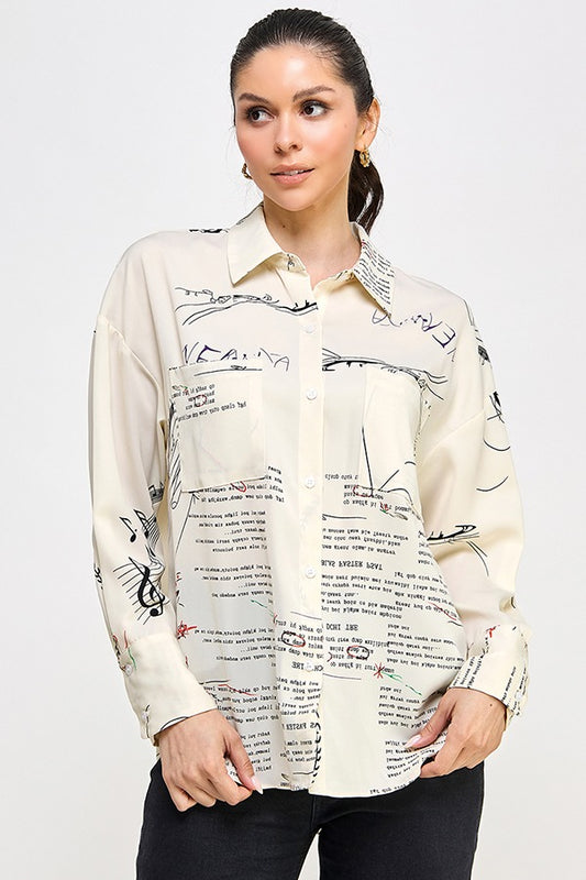 PRINTED LSLV BUTTON DOWN TOP