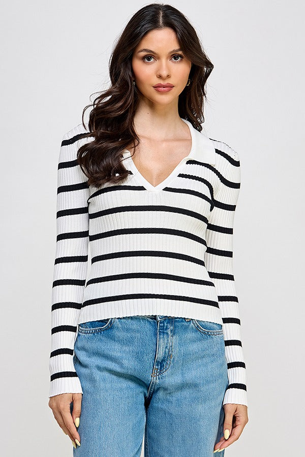 LSLV STRIPE COLLAR SWEATER TOP