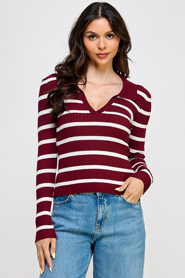 LSLV STRIPE COLLAR SWEATER TOP