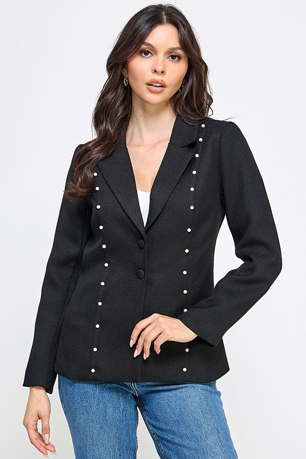 LSLV PEARL TRIM DETAIL TWEED BLAZER | Color White