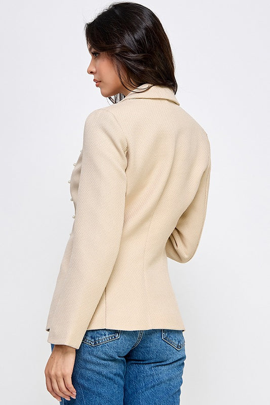 LSLV PEARL TRIM DETAIL TWEED BLAZER | Color Taupe