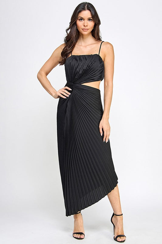 PLEATED TUBE TOP DRESS W/ CUT OUT BLACK