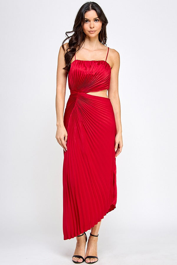 PLEATED TUBE TOP DRESS W/ CUT OUT RED