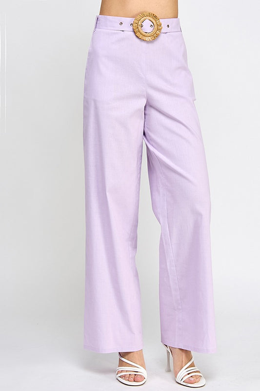 BELTED LINEN TROUSER LILAC COLOR