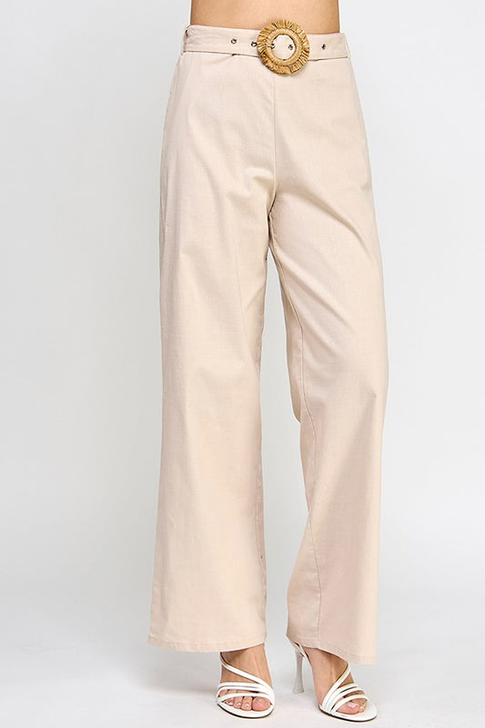 BELTED LINEN TROUSER | TAUPE COLOR