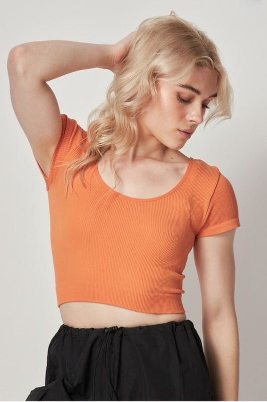 Stretchy Ribbed Top | Seamless Top | Lattice Back Crop Top