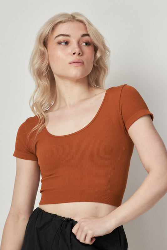 Stretchy Ribbed Top | Seamless Top | Lattice Back Crop Top