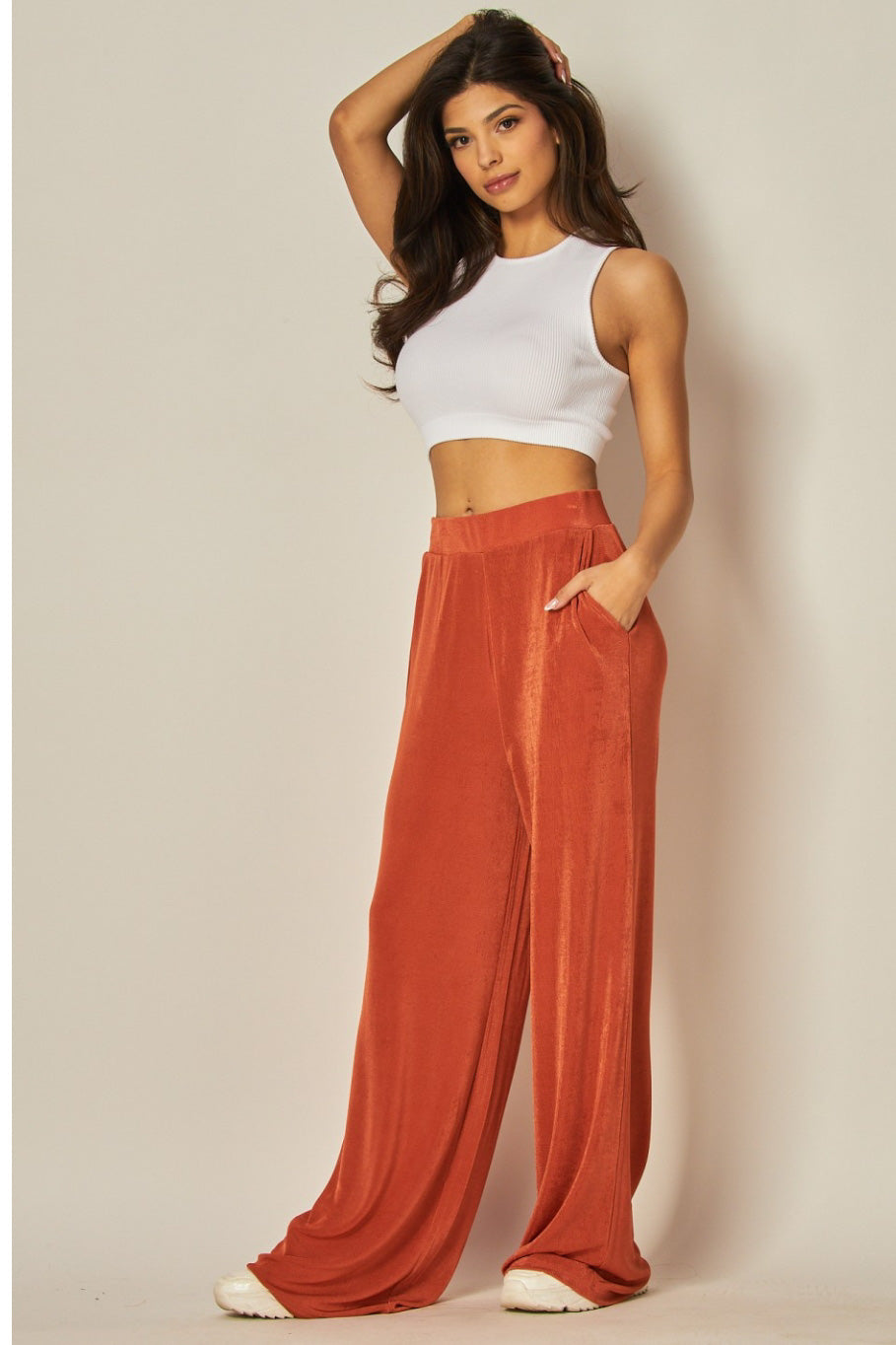 Acetate Slinky Wide Leg Pants