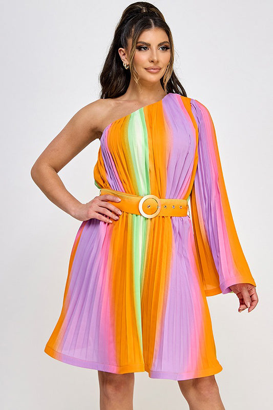 ONE SHOULDER PLEATS DRESS