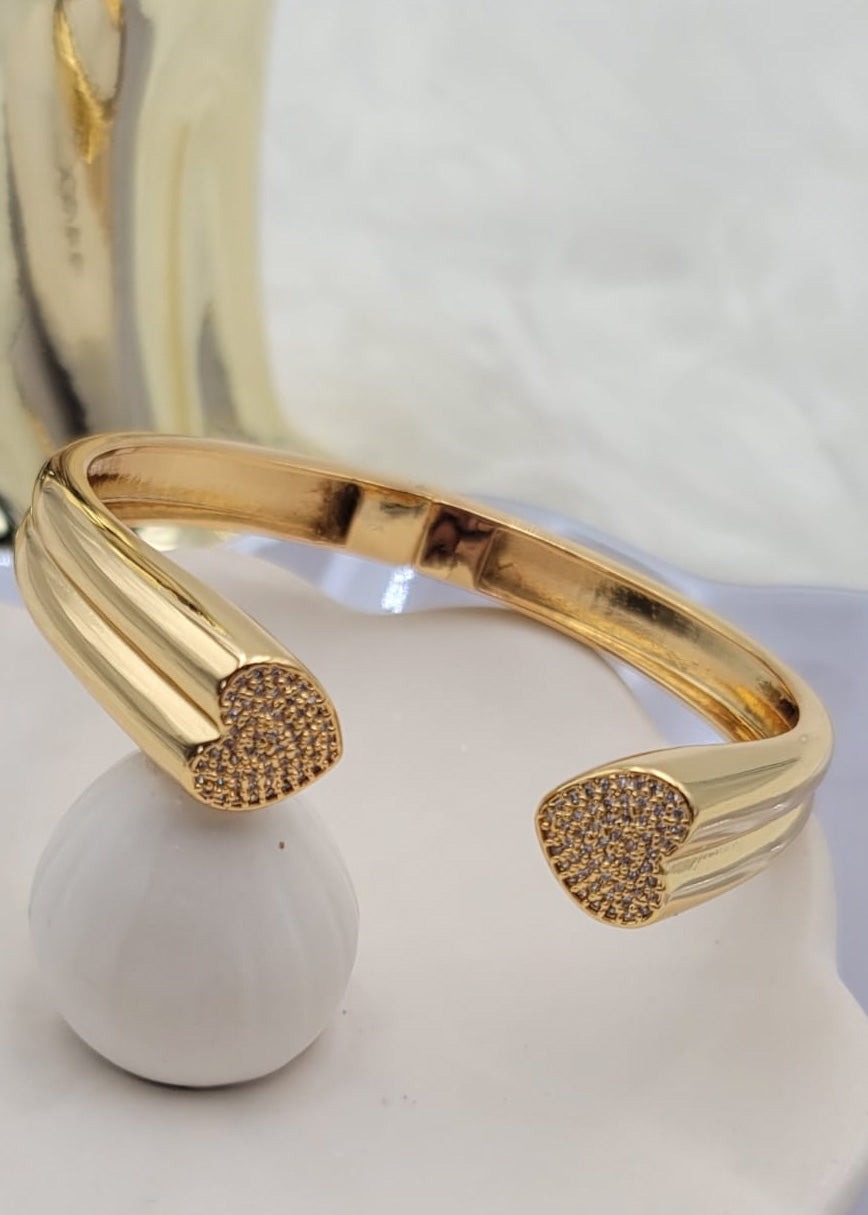 Pulsera de gold plate| Estilo de corazón en rhinestone