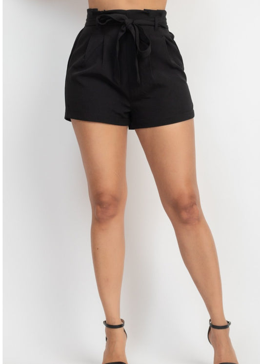 PAPERBAG BELT SHORTS(WOVEN)| Color Black