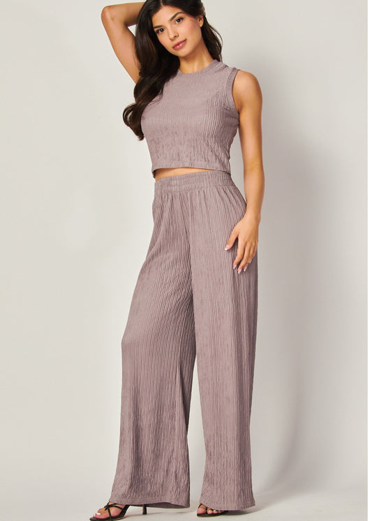 2 PC Set Grey | Tank Top | Elastic waistband pull on wide leg pants