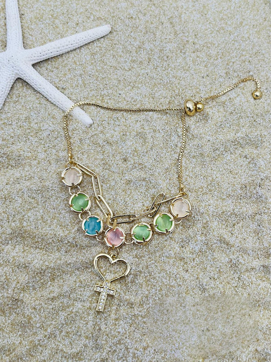 Pulsera gold plate con cierre ajustable y pendant de Corazón