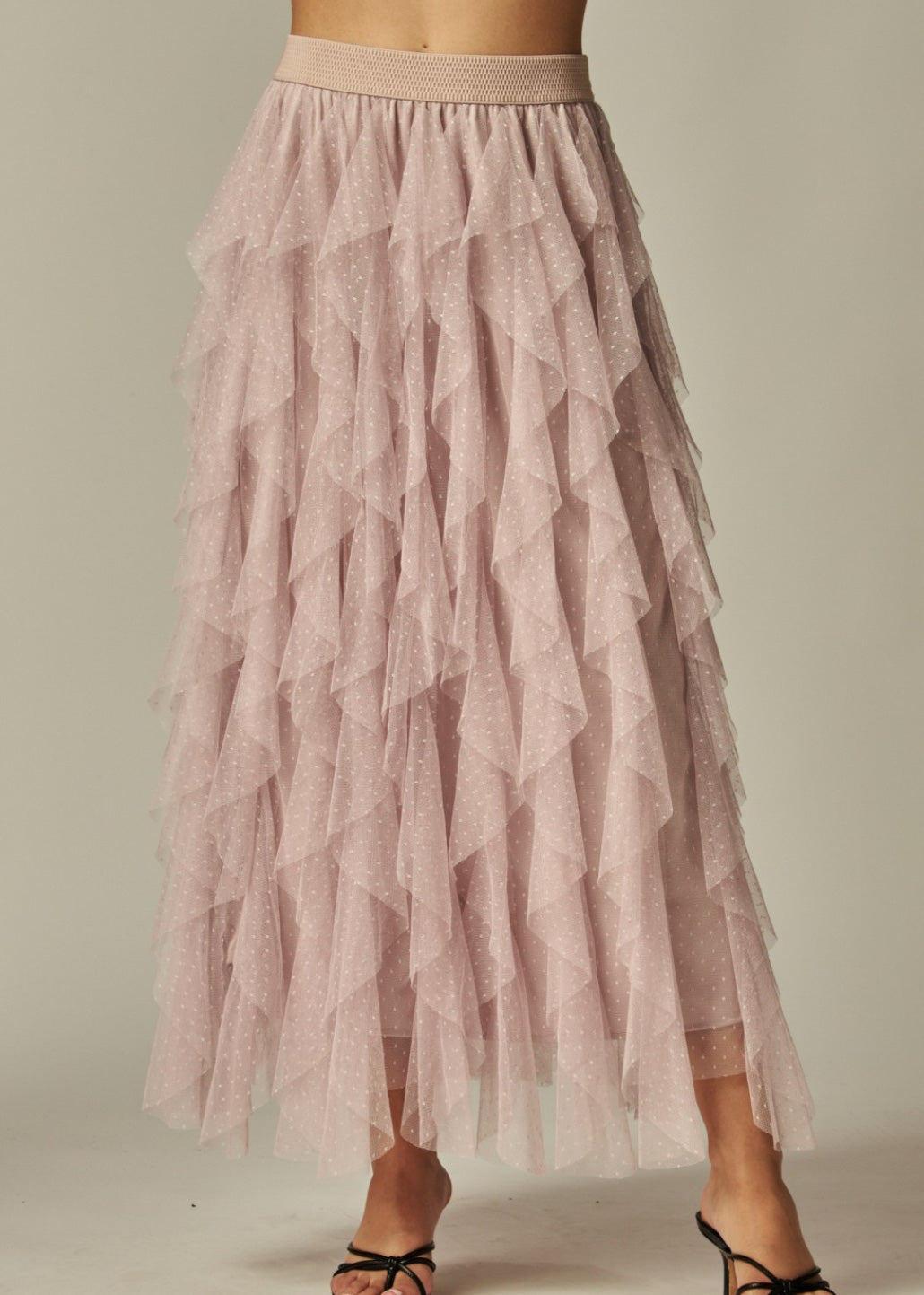 Cheri Ruffled Tulle Midi Skirt