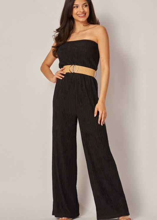 Iris Strapless Belted Wide Leg Jumpsuit