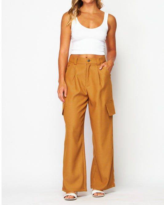 Fabric Cargo Wide-leg Pants | Color Mocha