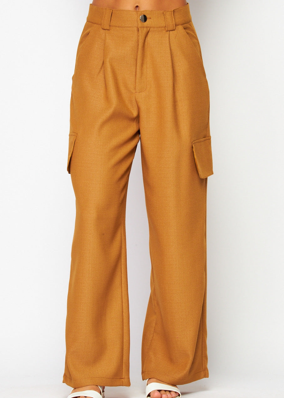 Fabric Cargo Wide-leg Pants | Color Mocha