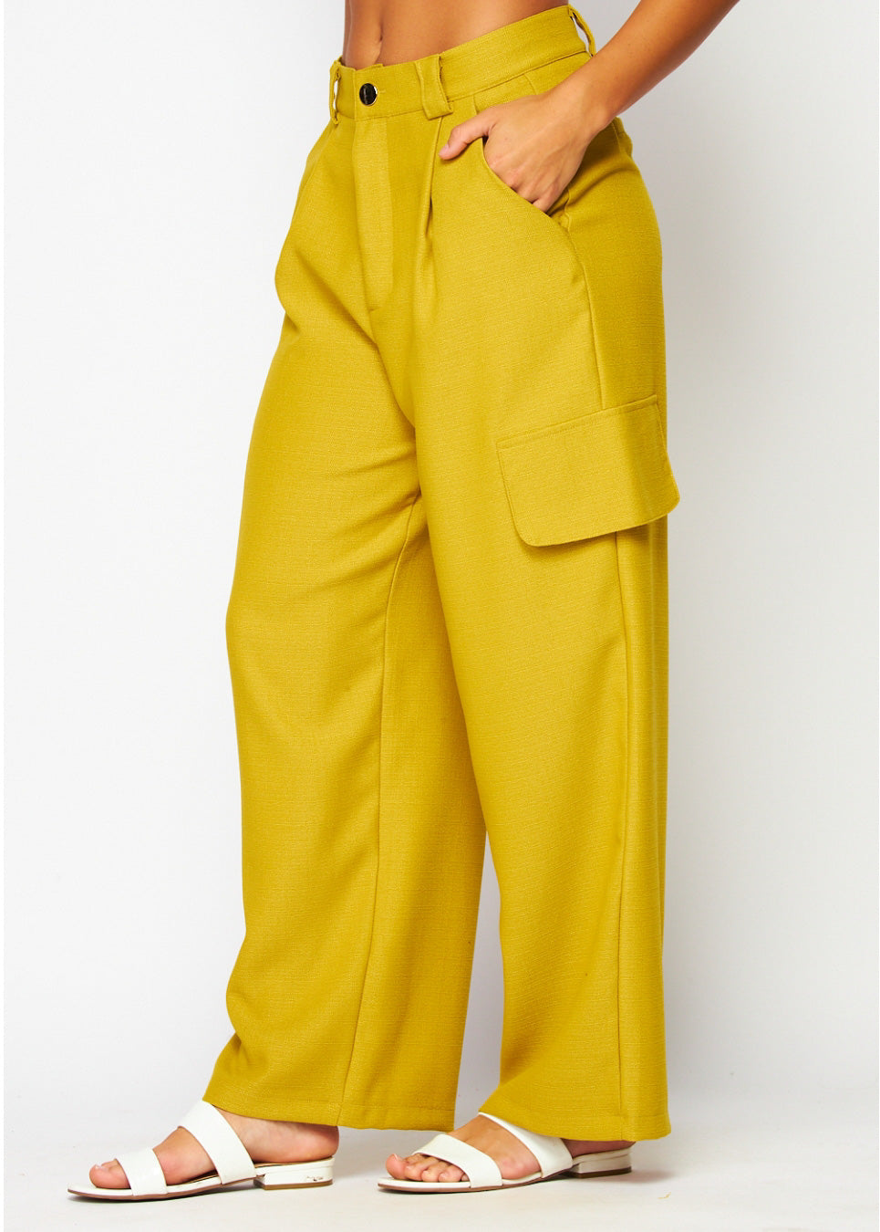 Fabric Cargo Wide-leg Pants | Color olive oil