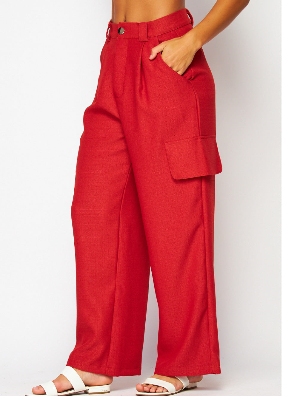 Fabric Cargo Wide-leg Pants | Color Rojo