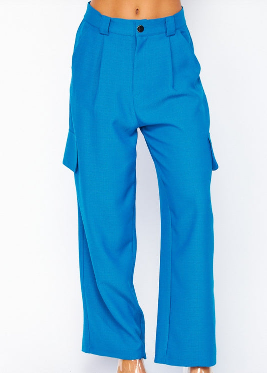 Fabric Cargo Wide-leg Pants | Color Azúl