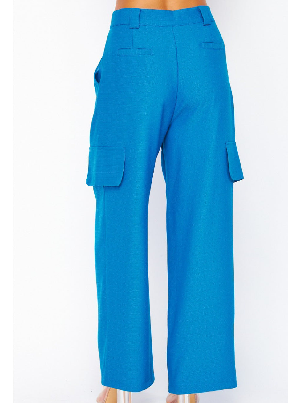 Fabric Cargo Wide-leg Pants | Color Azúl