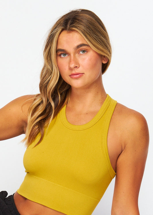 Seamless High Neck Bra | Olive Oil , Lemon Ginger