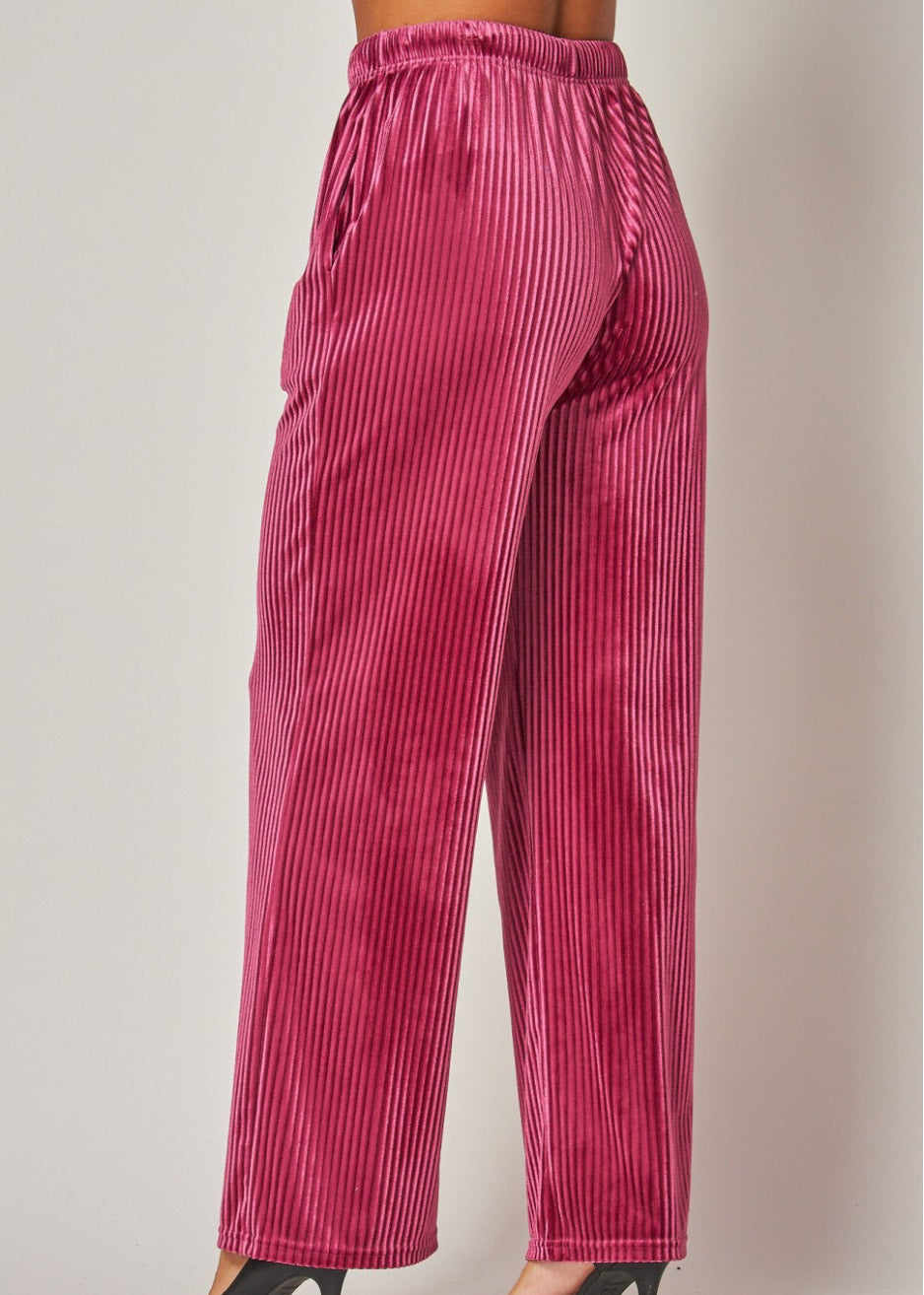 Ribbed Velvet High-waist Wide-leg Pants| RASPBERRY JAM