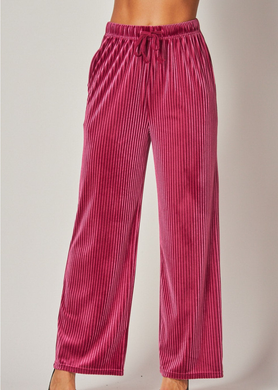 Ribbed Velvet High-waist Wide-leg Pants| RASPBERRY JAM