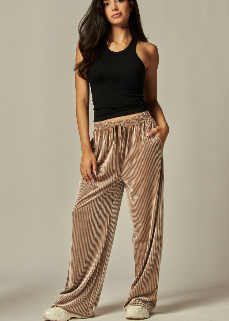 Ribbed Velvet High-waist Wide-leg Pants| COCO