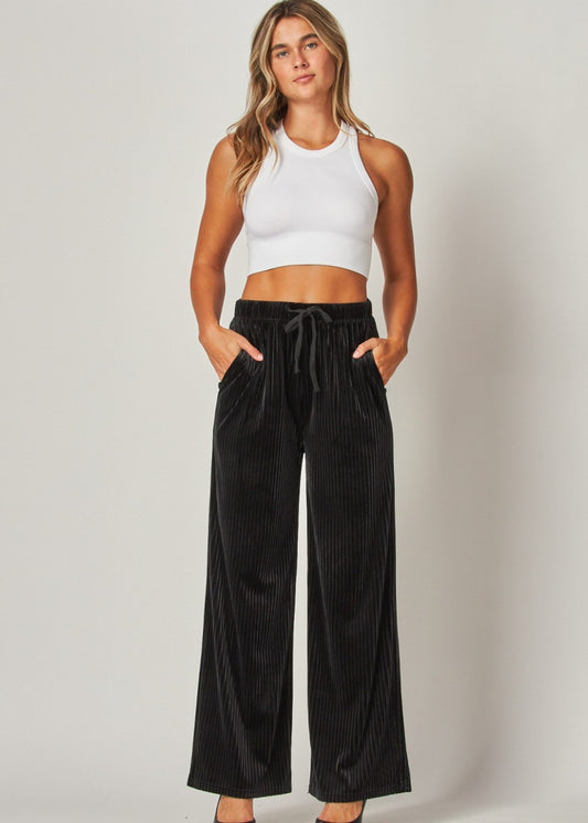 Ribbed Velvet High-waist Wide-leg Pants| NEGRO