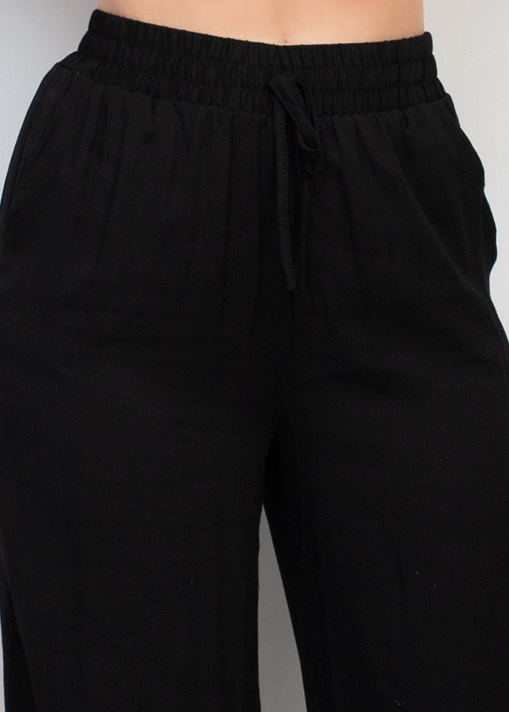 Elastic Side Pocket Linen Pants Negro