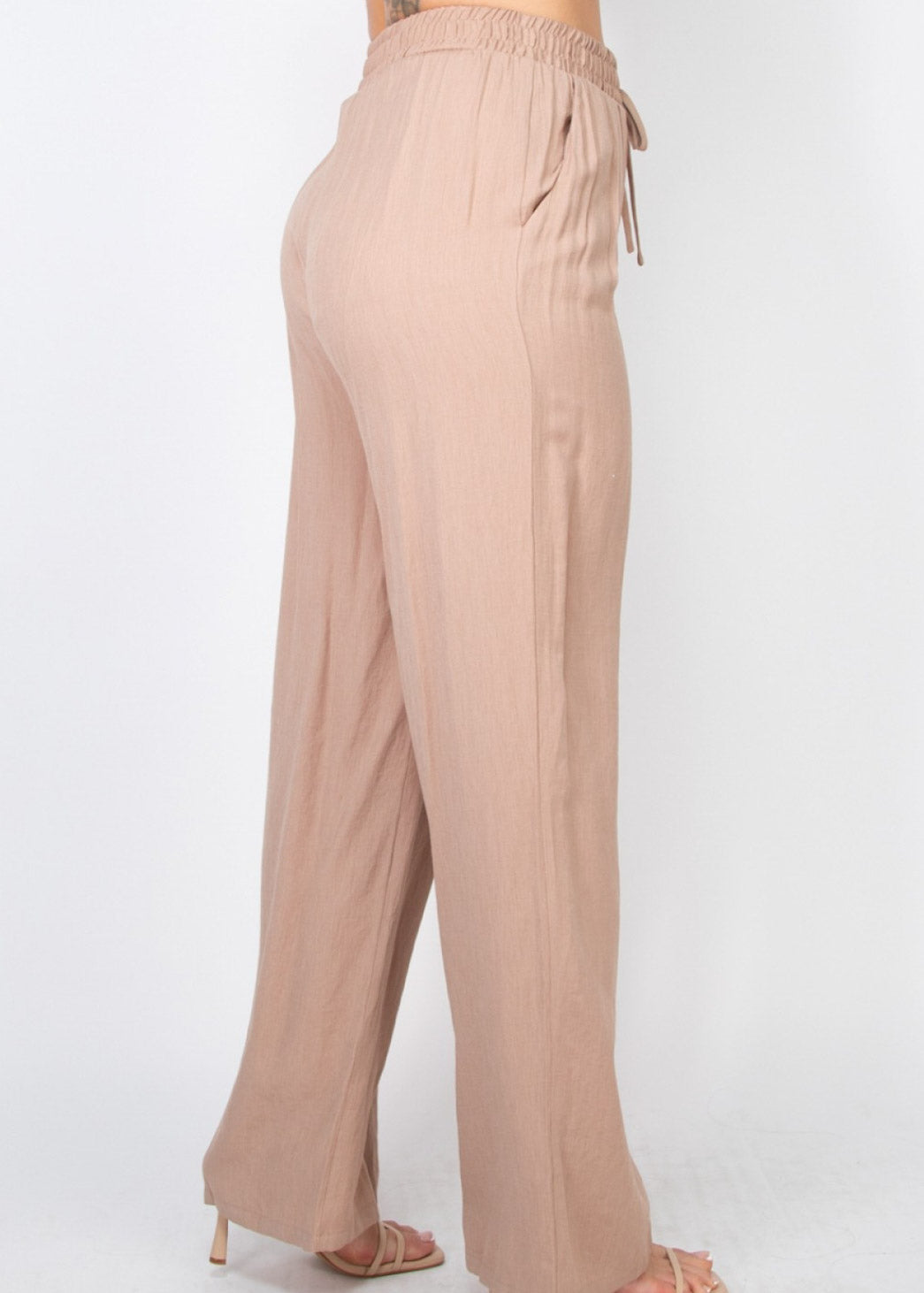 Elastic Side Pocket Linen Pants CAMEL