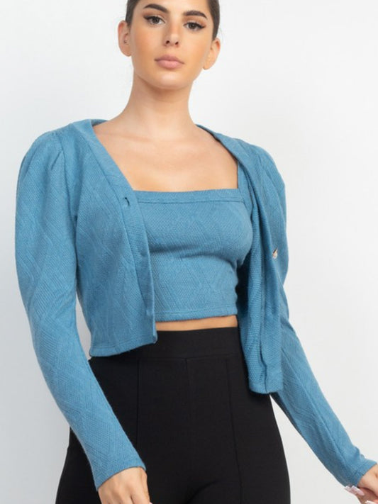 CARDIGAN & CAMI SET (KNIT) Color Blue