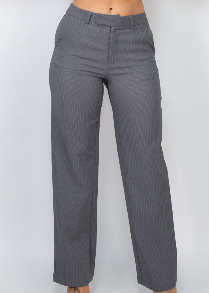 Pin STRIPE Mid Rise Pants ( Woven) | GREY