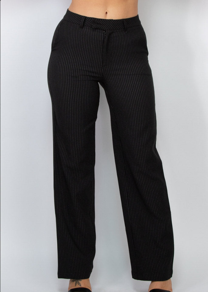 Pin STRIPE Mid Rise Pants ( Woven) | Black